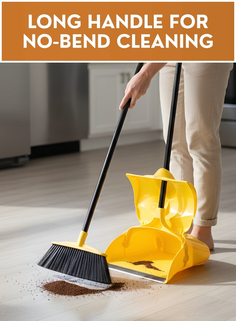 ZESTU Broom and Dustpan Set – Upright Standing Dustpan with Long Stainless Steel Handle, Self‑Cleaning Dustpan Teeth, 180° Rotating Broom, Heavy‑Duty for Home Kitchen Office Lobby - Image 4